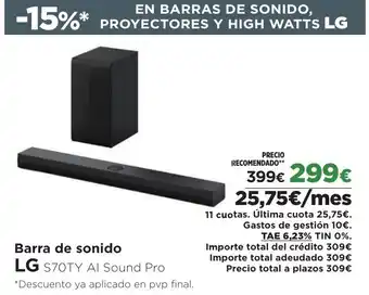 Hipercor LG Barra de sonido oferta