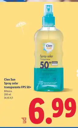 Lidl CIEN SUN Spray solar transparente FPS 50+ oferta