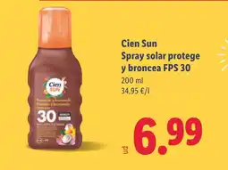 Lidl CIEN SUN Cien Sun Spray solar protege y broncea FPS 30 oferta