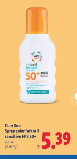 Lidl CIEN SUN Spray solar infantil sensitive FPS 50+ oferta