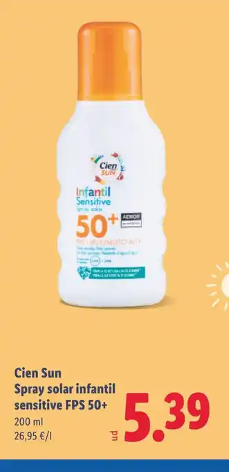 Lidl CIEN SUN Spray solar infantil sensitive FPS 50+ oferta
