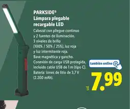 Lidl PARKSIDE Lámpara plegable recargable LED oferta