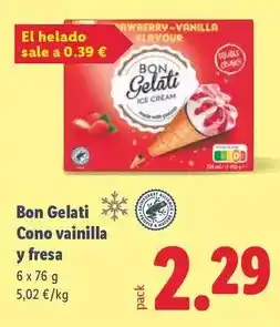 Lidl Cono vainilla y fresa oferta