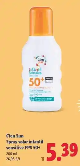 Lidl Cien - spray solar infantil sensitive fps 50+ oferta