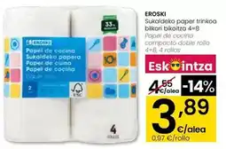 Eroski Eroski - papel de cocina compacto doble rollo oferta