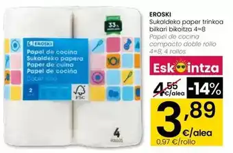 Eroski Eroski - papel de cocina compacto doble rollo oferta