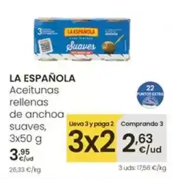 Eroski La española - aceitunas rellenas de anchoa suaves oferta
