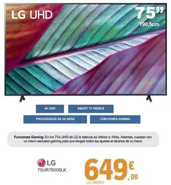 E.Leclerc LG 75UR78006LK oferta
