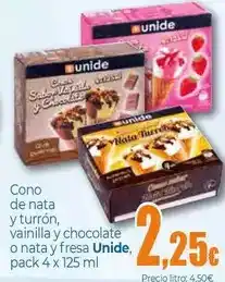 Unide Market Unide - cono de nata y turrón vainilla y chocolate o nata y fresa oferta