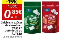 Maskom Supermercados Alteza - chicle sin azucar de clorofila o fresa en bote de 32 ud oferta