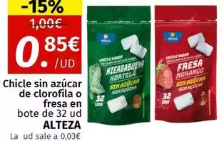 Maskom Supermercados Alteza - chicle sin azucar de clorofila o fresa en bote de 32 ud oferta