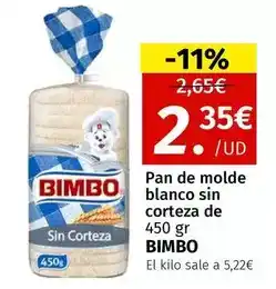 Maskom Supermercados Bimbo - pan de molde blanco sin corteza de 450 gr oferta