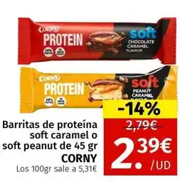 Maskom Supermercados Corny - barritas de proteína soft caramel o soft peanut de 45 gr oferta