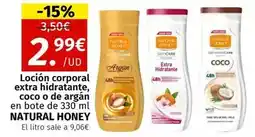 Maskom Supermercados Natural honey - locion corporal extra hidratante/ coco o de argán en bote de 330 ml oferta