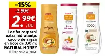 Maskom Supermercados Natural honey - locion corporal extra hidratante/ coco o de argán en bote de 330 ml oferta