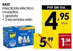 Eroski Raid - insecticida eléctrico mosquitos 1 aparato + 2 recambios oferta