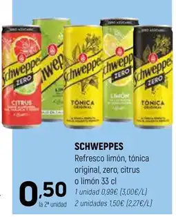 Coviran SCHWEPPES Refresco limón, tónica original, zero, citrus o limón oferta