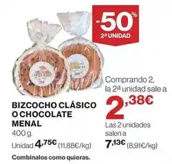 El Corte Inglés Menal - bizcocho clasico o chocolate menal oferta