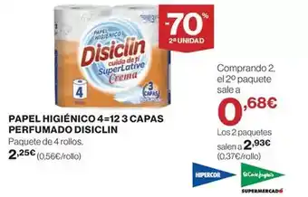 El Corte Inglés Disiclin - papel higienico 4=12 3 capas perfumado oferta