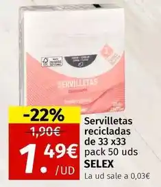 Maskom Supermercados Selex - servilletas recicladas de 33 x33 oferta