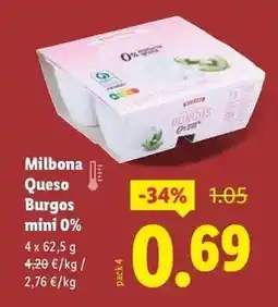 Lidl Milbona - queso burgos mini 0% oferta