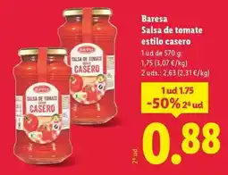 Lidl Baresa - salsa de tomate estilo casero oferta