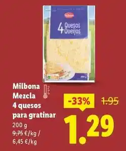 Lidl Milbona - 4 quesos para gratinar oferta