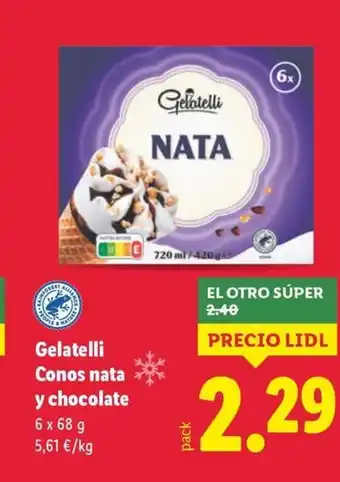 Lidl Gelatelli Conos nata y chocolate oferta