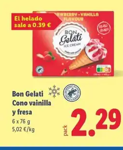 Lidl BON GELATI Cono vainilla y fresa oferta