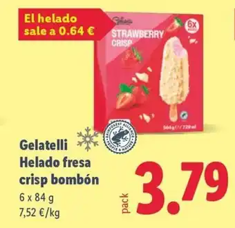 Lidl GELATELLI Helado fresa crisp bombón oferta