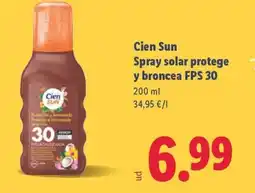 Lidl CIEN SUN Spray solar protege y broncea FPS 30 oferta