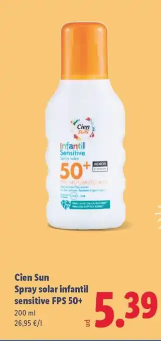 Lidl CIEN SUN Spray solar infantil sensitive FPS 50+ oferta