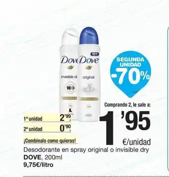 SPAR Fragadis Dove Desodorante En Spray Original O Invisible Dry 200ml oferta