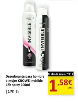 SPAR CROWE Desodorante para hombre o mujer invisible 48h spray oferta