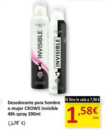 SPAR CROWE Desodorante para hombre o mujer invisible 48h spray oferta