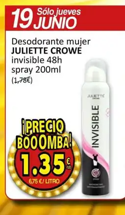 SPAR JULIETTE CROWE Desodorante mujer invisible 48h spray oferta