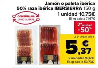 Carrefour IBERSIERRA Jamón o paleta ibérica 50% raza ibérica oferta