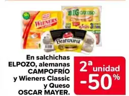 Carrefour ELPOZO/ CAMPOFRÍO/OSCAR MAYER En salchichas alemanas y Wieners Classic y Queso oferta