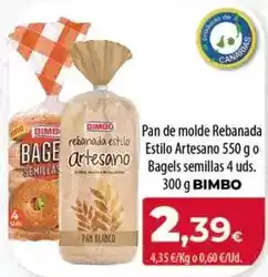 Spar Tenerife Bimbo - pan de molde rebanada estilo artesano o bagels semillas 4 uds oferta