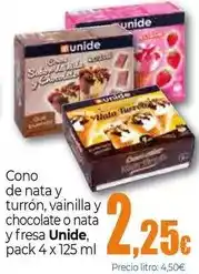 UDACO Unide - cono de nata y turrón, vainilla y chocolate o nata y fresa oferta