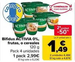 Carrefour ACTIVIA Bifidus 0%, frutas, o cereales oferta