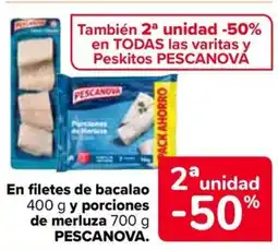 Carrefour PESCANOVA En filetes de bacalao y porciones de merluza oferta