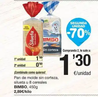 SPAR Fragadis Pan De Molde Sin Corteza Silueta U 8 Cereales Bimbo 450g oferta