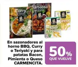 Carrefour CARMENCITA En sazonadores al horno BBQ, Curry o Teriyaki y para patatas Bacon, Pimienta o Queso oferta