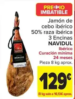 Carrefour Navidul - jamón de cebo ibérico 50% raza ibérica 3 encinas oferta
