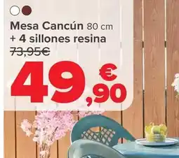 Carrefour Mesa cancún 80 cm + 4 sillones resina oferta