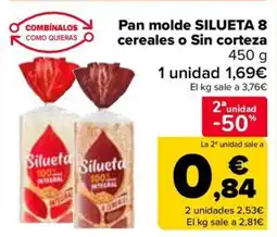 Carrefour SILUETA Pan molde 8 cereales o sin corteza oferta