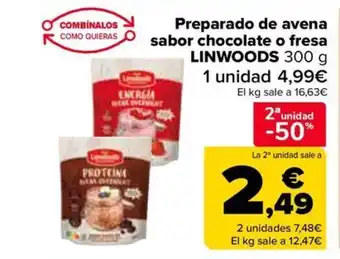 Carrefour LINWOODS Preparado de avena sabor chocolate o fresa oferta
