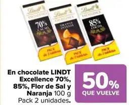 Carrefour LINDT En chocolate Excellence 70%, 85%, Flor de Sal y Naranja oferta