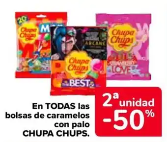 Carrefour CHUPA CHUPS En todas las bolsas de caramelos con palo oferta